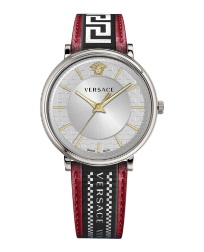 Versace V-circle Gent Strap Watch In Red