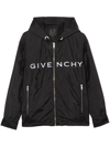 GIVENCHY KIDS BLACK LIGHTWEIGHT JACKET WITH WHITE EMBROIDERED LOGO AND 4G MOTIF