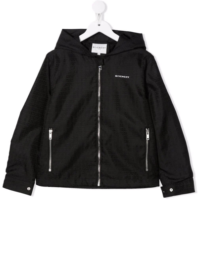 Givenchy Kids Lightweight Jacket In Black Technical Fabric With Logo And 4g Motif