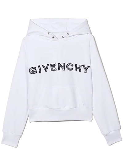 Givenchy Kids White Hoodie With Logo And 4g Motif In Black Lace