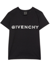 GIVENCHY KIDS BLACK T-SHIRT WITH LOGO AND 4G MOTIF IN WHITE LACE