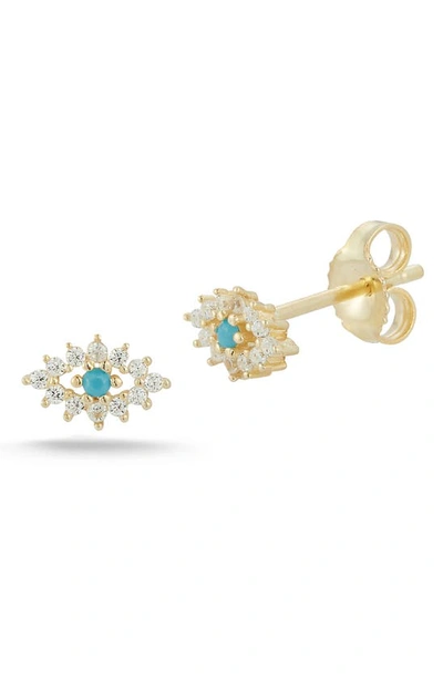 Sphera Milano Tiny Evil Eye Cz Stud Earrings In Yellow Gold