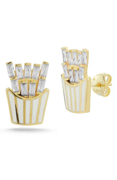 Sphera Milano 14k Gold Vermeil Cz Fries Stud Earrings In Yellow Gold