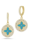 Sphera Milano 14k Gold Vermeil Cz Clover Earrings In Yellow Gold/ Turquoise