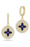 Sphera Milano 14k Gold Vermeil Cz Clover Earrings In Yellow Gold/ Blue