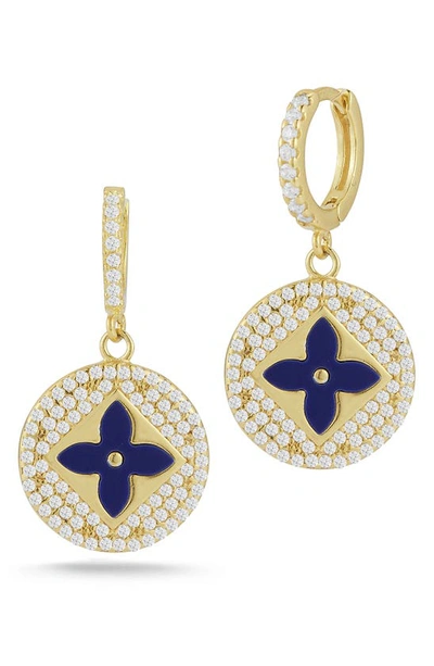 Sphera Milano 14k Gold Vermeil Cz Clover Earrings In Yellow Gold/ Blue