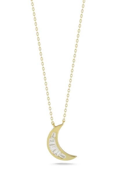 Sphera Milano Sterling Silver Cz Moon Pendant Necklace In Yellow Gold