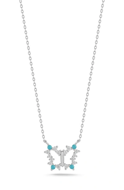 Sphera Milano Silver Synthetic Turquoise Cz Butterfly Necklace