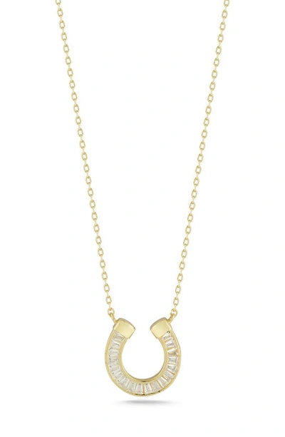 Sphera Milano Sterling Silver Cz Horseshoe Pendant Necklace In Yellow Gold