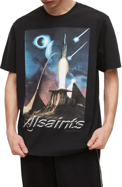Allsaints Andromeda Cotton Graphic Tee In Washed Black