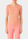 Akris Punto Stripe Short Sleeve Rib Virgin Merino Wool Sweater In Pink Orange Cord