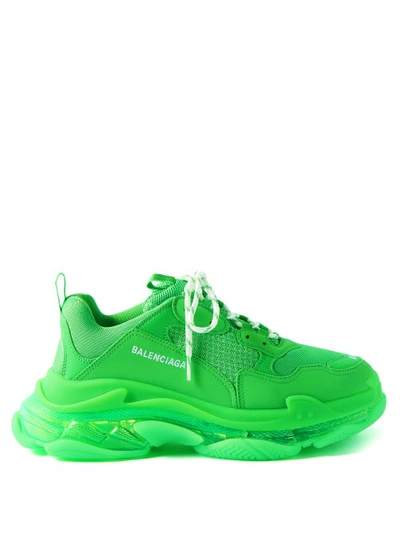 Balenciaga Triple S Clear Sole Mesh, Nubuck And Leather Sneakers In Green