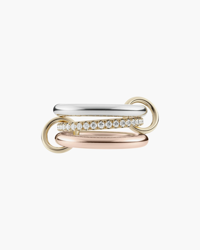 Spinelli Kilcollin Yellow Gold And Sterling Silver 3-link Ring With Pave White Diamonds