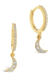 Sterling Forever 14k Gold Plated Cz Crescent Moon Drop Earrings In Gold
