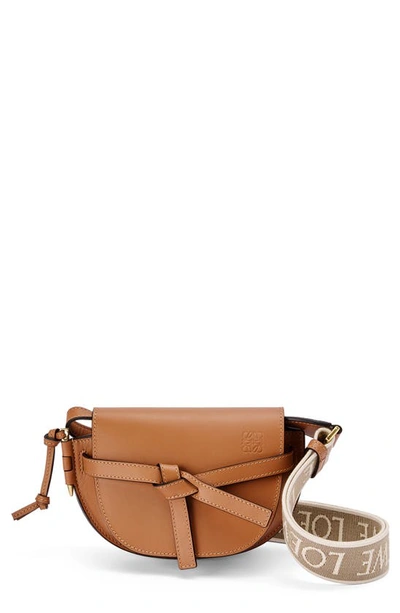 Loewe Gate Dual Mini Leather And Jacquard Shoulder Bag In Tan