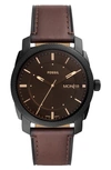 Fossil Men's Minimalist Brown Leather Strap Watch 44mm In Brown