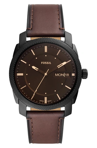 Fossil Men's Minimalist Brown Leather Strap Watch 44mm