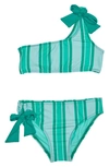 Beach Lingo Kids' Stripe Bow Two-piece Swimsuit In Surf Teal