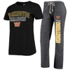 Concepts Sport Women's  Black, Heathered Charcoal Washington Commanders Quest T-shirt And Pants Sleep In Heather Charcoal