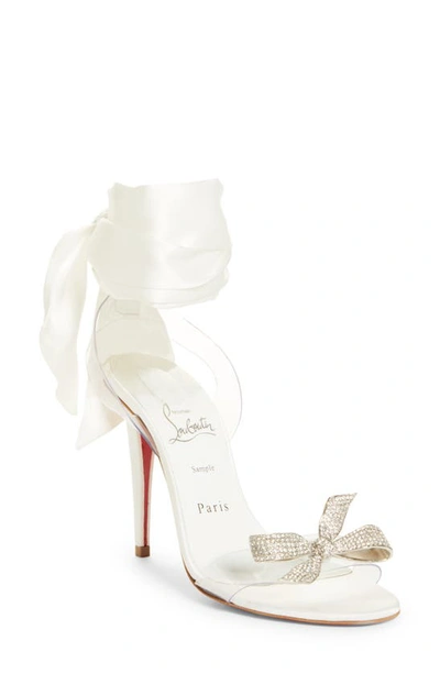 Christian Louboutin Women's Astrinodo 100 Embellished Ankle-tie Sandals In Ivory/lin White