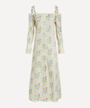 Ganni Off-shoulder Ruffle Strap Floral Print Long Dress In Floral Rutabaga