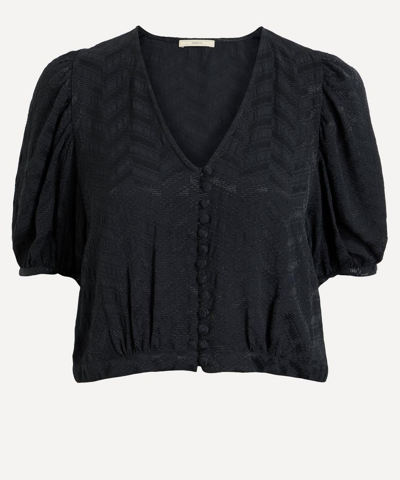 Sessun Borromeo Button Short-sleeve Top In Moonless