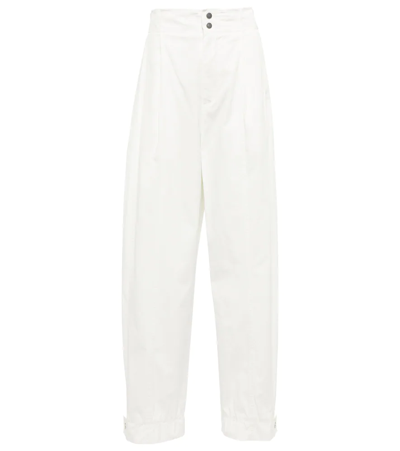 Bottega Veneta Pleated Cotton-blend Wide-leg Pants In White
