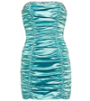 Area Crystal Embellished Ruched Mini Dress In Aqua