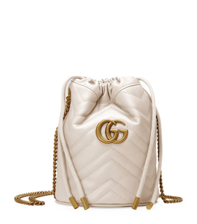 Gucci Mini Leather Gg Marmont Bucket Bag In White