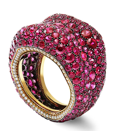 Fabergé Yellow Gold, White Gold And Ruby Emotion Ring In Red