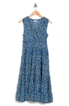 Max Studio Surplice Sleeveless Textured Jersey Midi Dress In Cobalt Leafy Pop Buds
