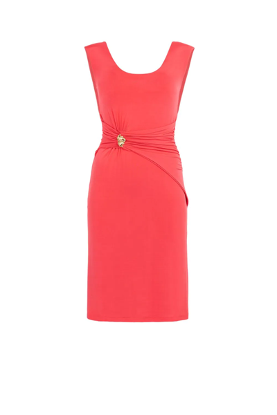 Roberto Cavalli Ruched Embellished Stretch-jersey Dress In Coral