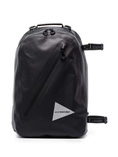 And Wander Logo-print Zip-up Backpack In Schwarz