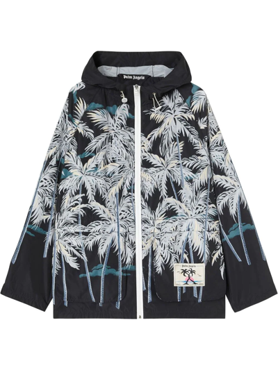 Palm Angels Palm-print Hooded Jacket In White