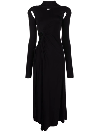 Off-white Black Viscose Maxi Dress In Schwarz