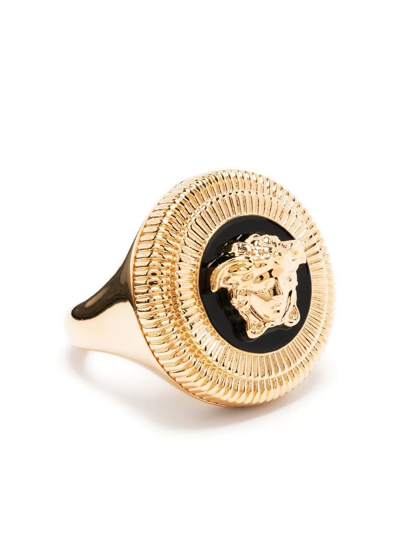 Versace Gold Medusa Plaque Signet Ring In Golden