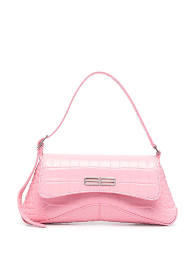 Balenciaga Xx Flap Crocodile Embossed Leather Shoulder Bag In Pink