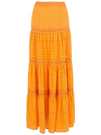 Martha Medeiros Lia Broderie-anglaise Tiered Skirt In Orange
