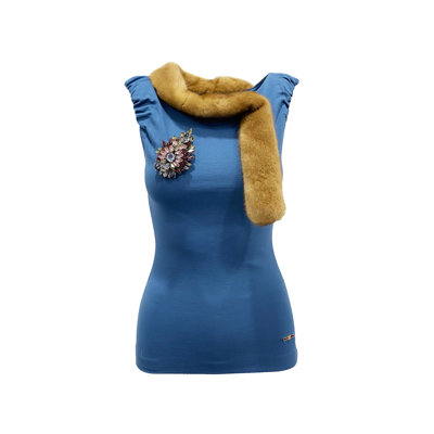 Dsquared2 Mink Collar Sleeveless Top In Blue