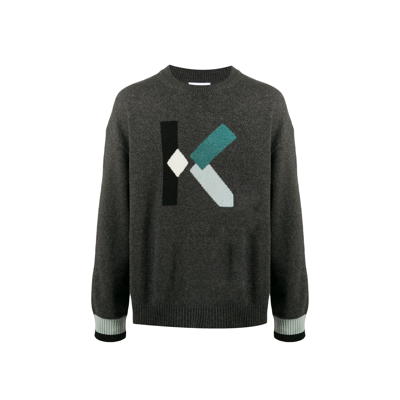 Kenzo Intarsia-knit Logo Jumper In Grey,black,light Blue