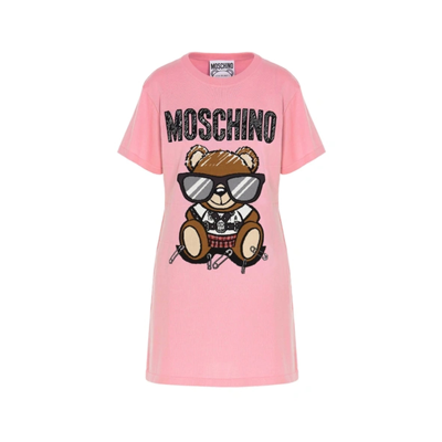 Moschino Couture Teddy Bear Knit Dress In Pink