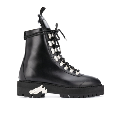 Off-white Hiking Textured-leather Ankle Boots In Black