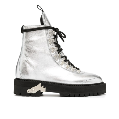 Off-white Off White Metallic Finish Ankle Boot In Silver