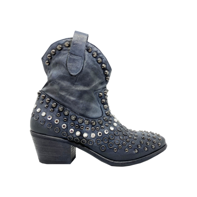 Parisienne Studded Leather Boots In Blue