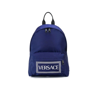 Versace Logo Backpack In Blue | ModeSens