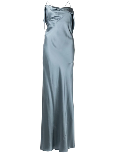 Michelle Mason Draped-panel Silk Gown In Blue