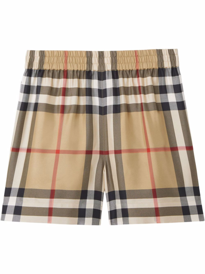 Burberry Check Silk Shorts In Neutrals