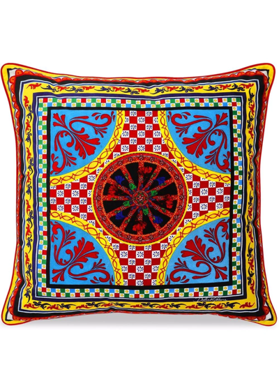 Dolce & Gabbana Large Carretto-print Velvet Cushion In Multicolor