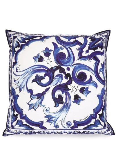 Dolce & Gabbana Mediterraneo-print Silk Cushion In Blue