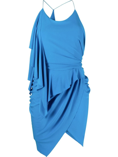 Alexandre Vauthier Asymmetric Draped-effect Mini Dress In Blau